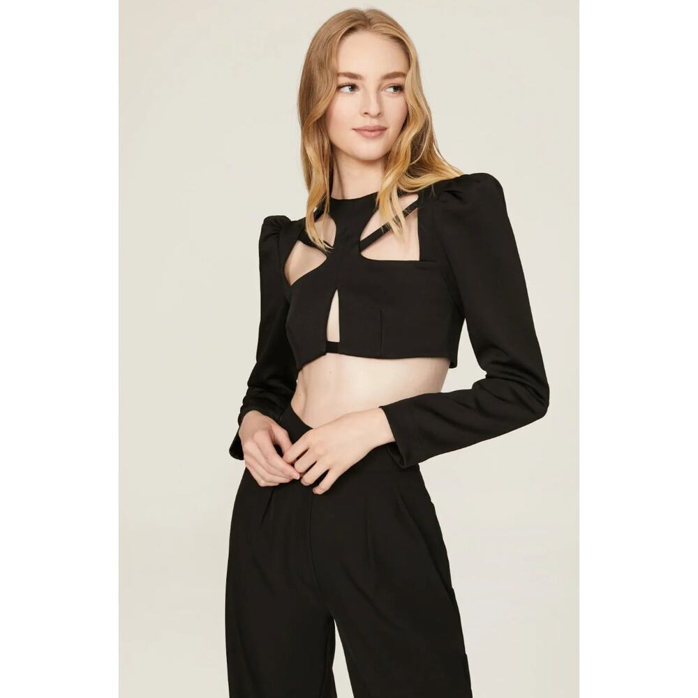 PatBO Black Asterisk Cropped Top